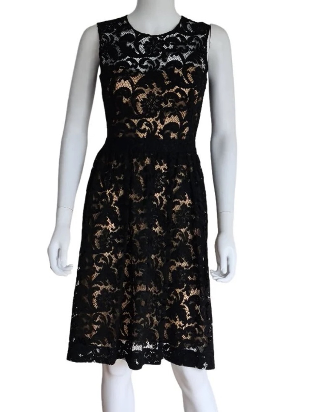 Ricki’s Sleeveless Black Lace Overlay Dress with Nude Lining